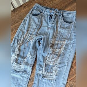 Woman's Rhinestone Studded Chain Hanging Jeans Size M 4/6 Vici